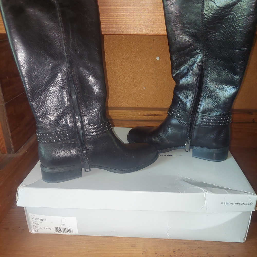 Jessica Simpson JS-ESSENCE Black Leather Boots 8M